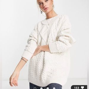 FREE PEOPLE CABLE KNIT OVERSIZED SWEATER IN IVORY